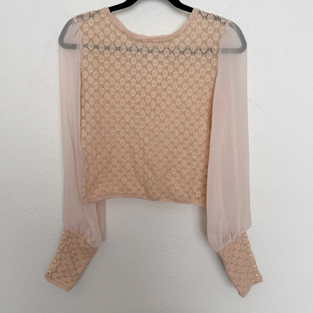 Free People Sheer Lace Blouse Fairycore Boho Romantic Crop Top